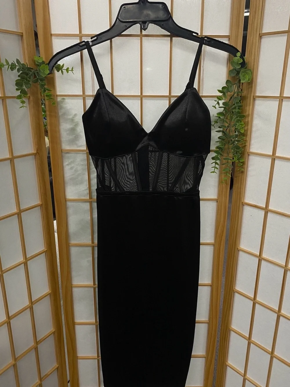 Black Sheer-Bodice Slip Dress with Adjustable Straps